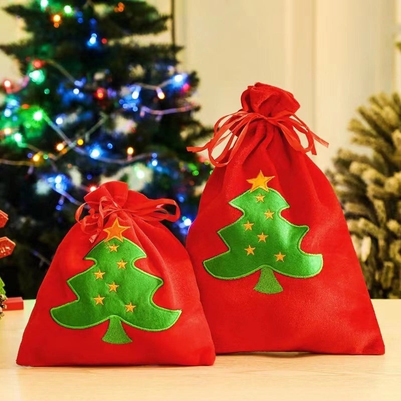 Festive Christmas Tree Santa Snowman Gold Velvet Gift Bags for Party Favors|Holiday Party Supplies