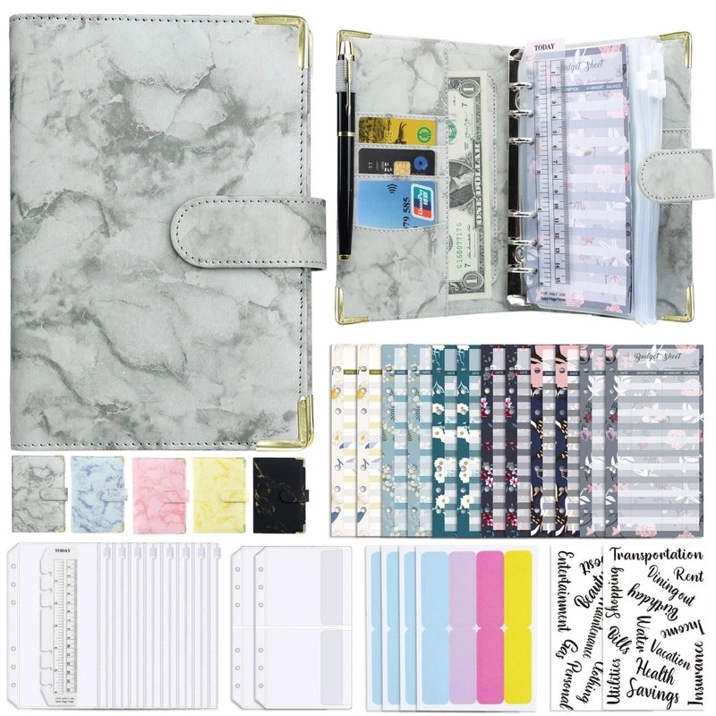 A6 Spiral Loose-Leaf Notebook Marble Pattern PU Leather Journal Budget Planner|Stationery & Notebooks