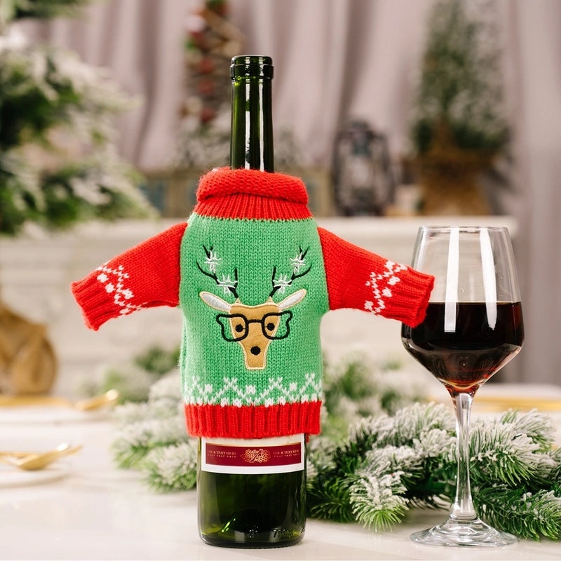 Festive Christmas Knitted Bottle Cover Holiday Decoration|Home Decor & Holiday Accessories