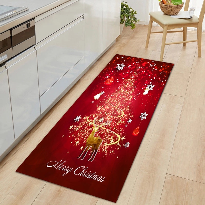 Festive Christmas Tree Santa Snowman Flannel Floor Mat Cozy Holiday Bedding|Home Decor