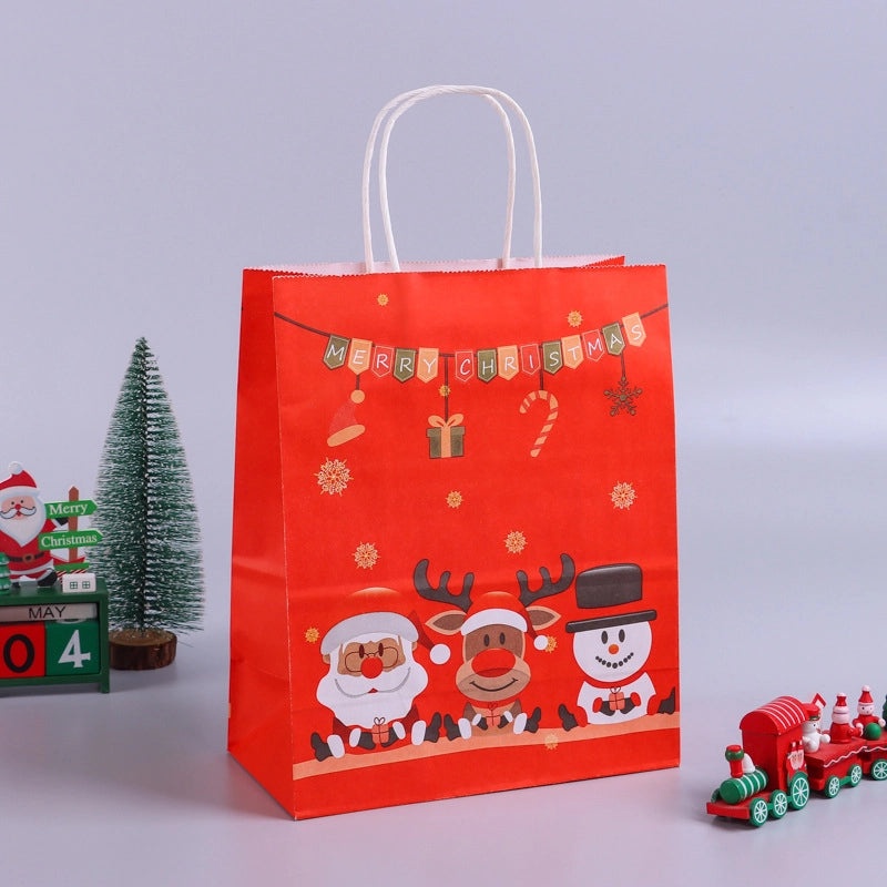 10 Pieces Christmas Kraft Paper Gift Bags with Cartoon Design for Party Candy Packaging|Holiday Gift Bags