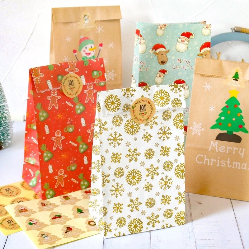 Christmas Cartoon Christmas Tree Santa Claus Kraft Paper Party Gift Bags | Holiday Gift Wrap Supplies