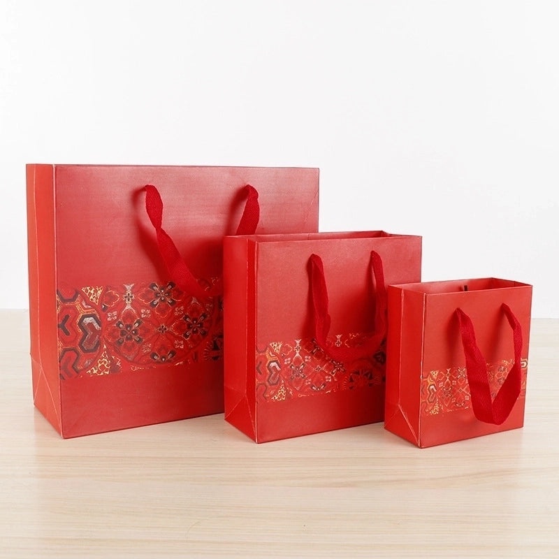 Red Festive Gift Bag Portable Paper Packaging Return Gift Bag | Gift Bags & Packaging