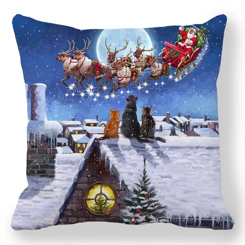 Christmas Holiday Cotton Pillow Covers with Santa Elk Design for Sofa Couch Decor|Home Decor