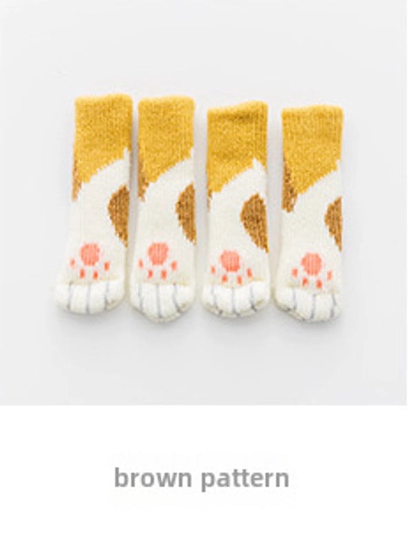 Knitted Cat Claw Table Leg Protectors Silent Chair Foot Covers Yellow White Color Matching|Furniture Accessories