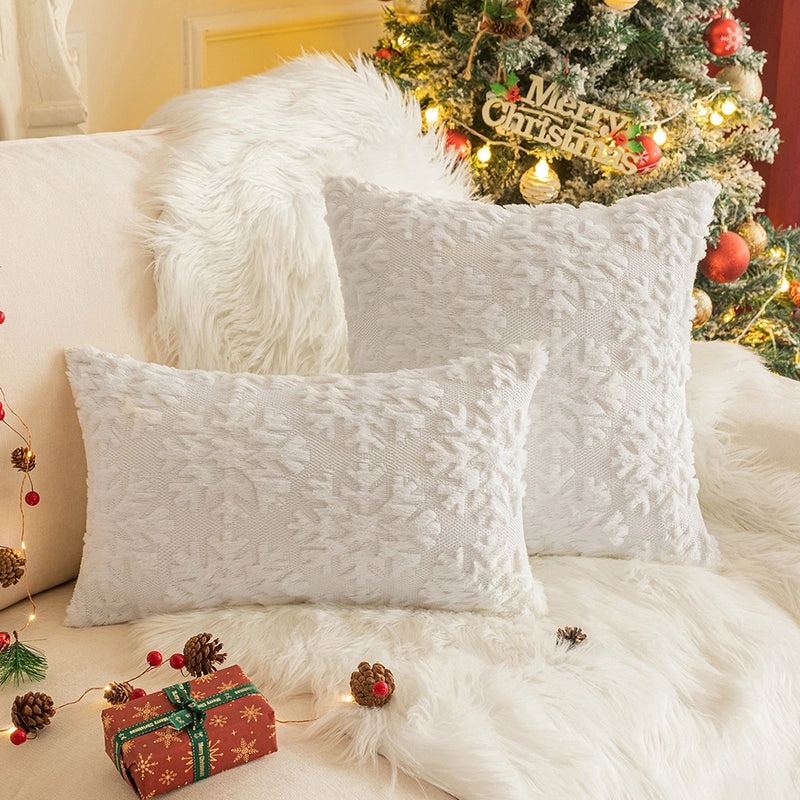 Festive Plush Snowflake & Christmas Tree Embroidered Sofa Cushion Cover|Home Decor & Living Room Accessories