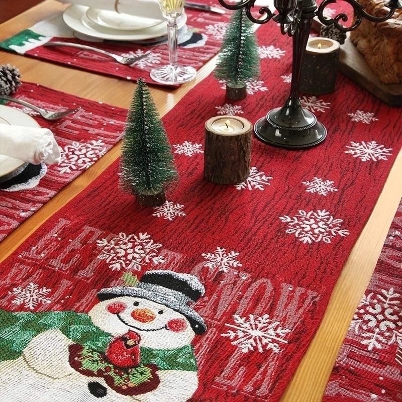 Festive Snowman Cotton Linen Table Runner for Christmas | Christmas Table Decor