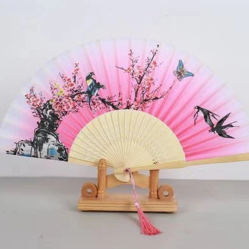 Elegant Chinoiserie Floral Bamboo Fans with Classic Heating Design | Home Decor Fans