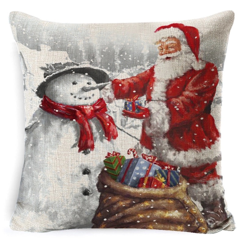 Vintage Christmas Tree and Santa Claus Socks Pattern Linen Pillow Covers|Home Decor Pillows