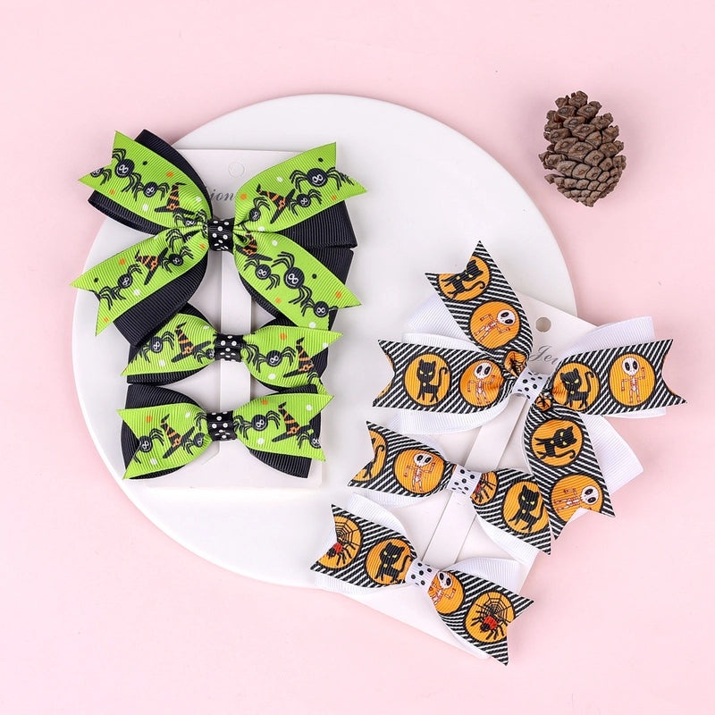 Halloween Pumpkin Bow Hairpin Set for Kids - 3 Pieces | Children's Hair Accessories