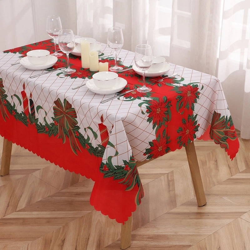 Christmas Classic Letter Print Polyester Tablecloth for Festival Decor|Home & Kitchen > Dining & Entertaining > Table Linens