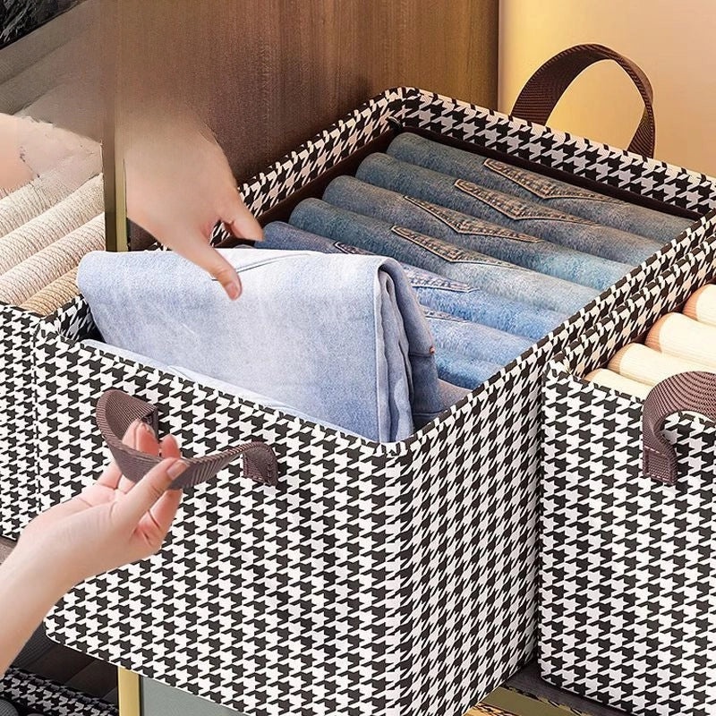 Houndstooth Pattern Foldable Steel Storage Box for Clothes and Pants | Home Storage & Organization
