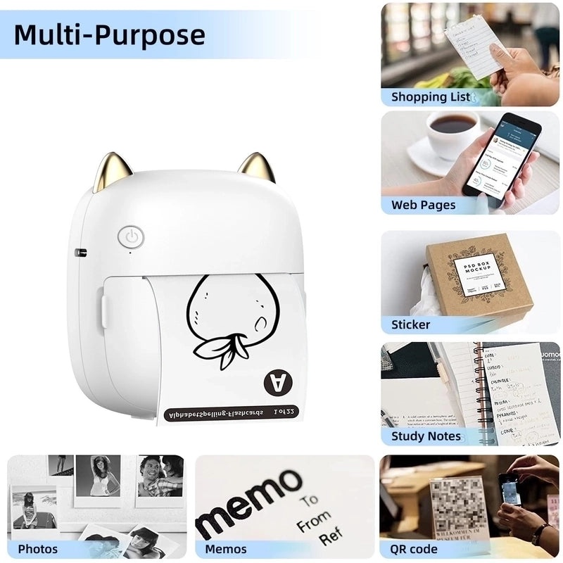 Portable Mini Thermal Printer with Cat Ear Design Inkless Label Maker|Electronics & Office Equipment