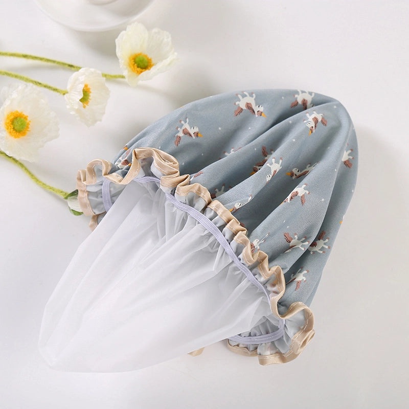 Waterproof Double Layer Shower Cap for Women Cartoon Print Hair Protection PVCPE Material|Women’s Bath & Shower Accessories