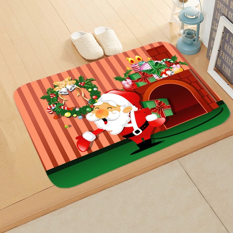 Holiday Santa Snowman Flannel Floor Mat Cozy Christmas Decor|Home & Living/Seasonal Decorations