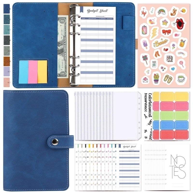 A6 Macaron Leather Refillable Loose-leaf Notebook with 12 Zipper Bags | Stationery & Office Supplies