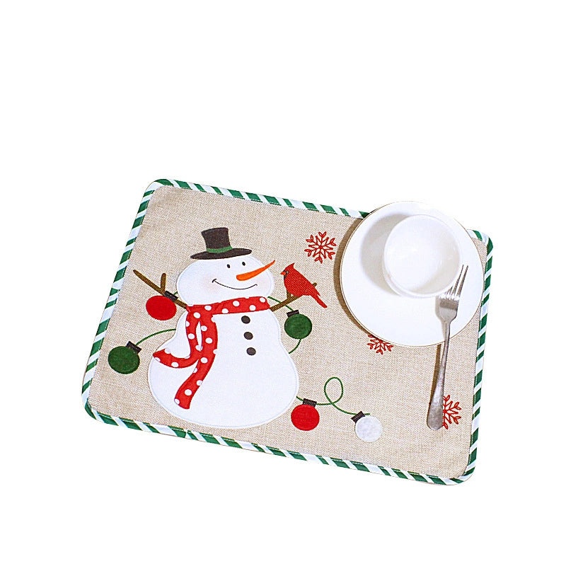 Festive Snowman Embroidered Christmas Table Mat|Home Decor & Kitchen Accessories