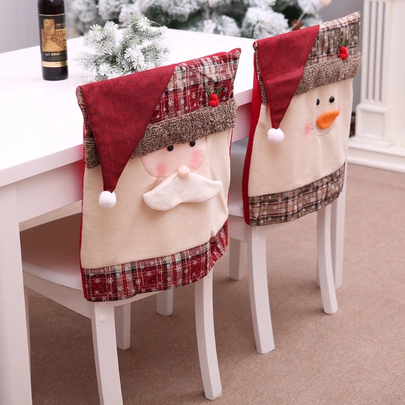 Festive Christmas Chair Cover with Santa Claus and Snowman Design | Holiday Decorations