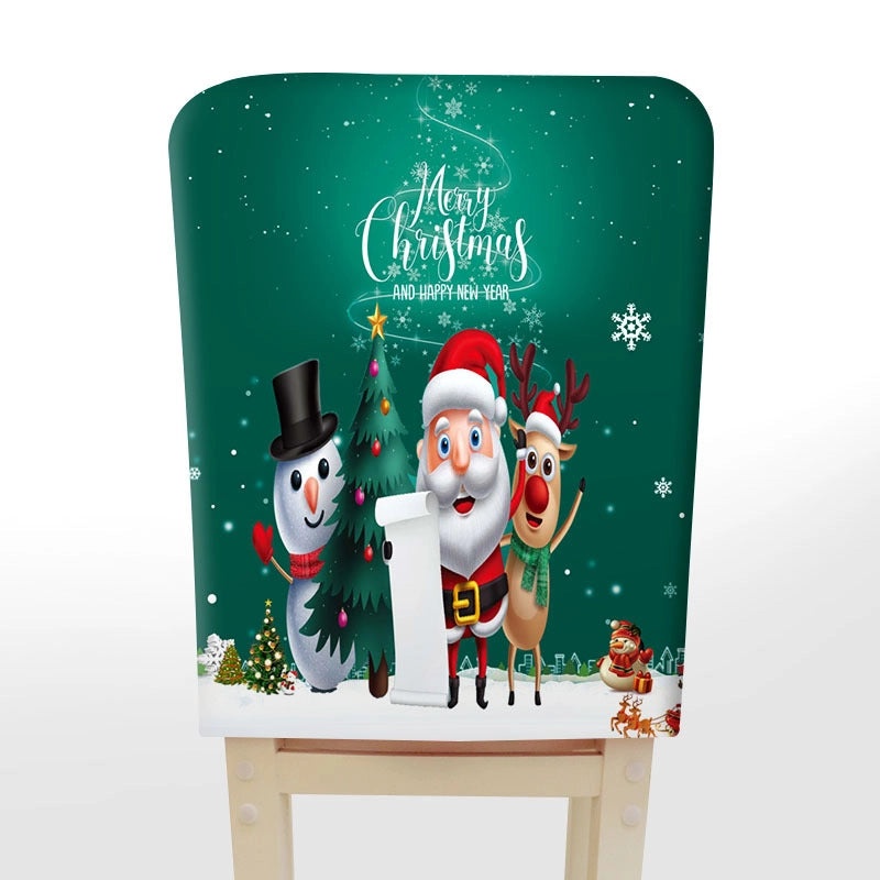 Festive Christmas Tree and Santa Claus Polyester Chair Cover|Home Decor & Seasonal Accessories
