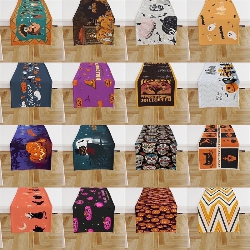 Ethnic Halloween Linen Tablecloth with Color Block Design for Vacation | Home Decor Table Linens