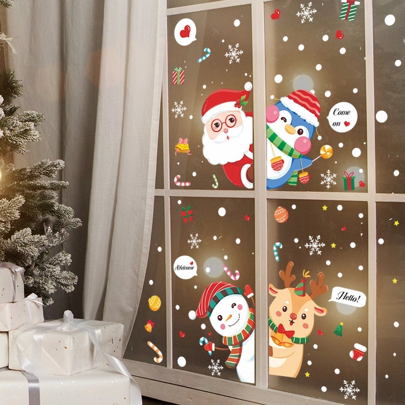 Festive Christmas Penguin Santa Reindeer PVC Window and Door Stickers|Home Decor and Seasonal Decorations