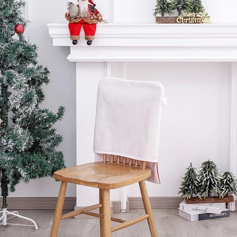 Holiday Red White Flannel Chair Cover with Christmas Embroidery|Home Decor Accessories