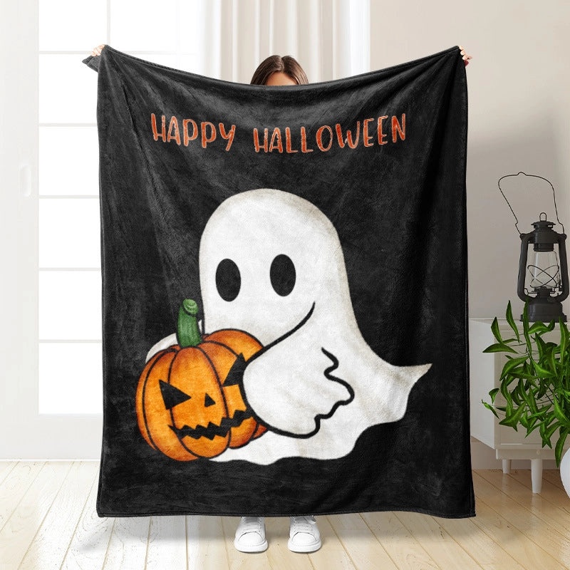 Halloween Cozy Pumpkin Bat Ghost Polyester Throw Blanket | Home Decor & Blankets