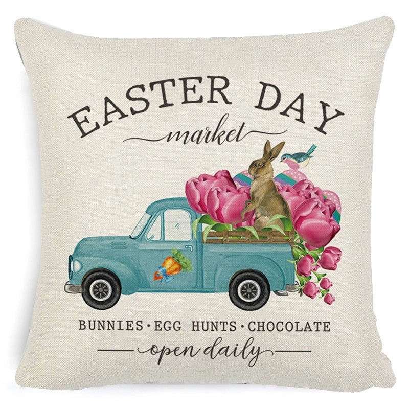 Easter Minimalist Rabbit Linen Throw Pillow Cover for Couch Sofa Decor|Home Decor & Pillows