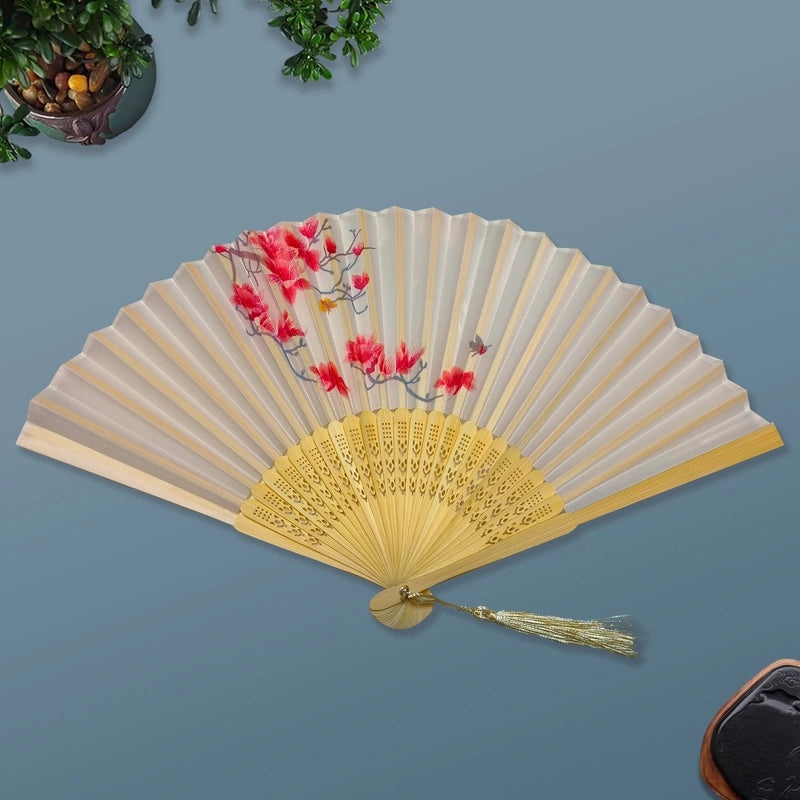 Elegant Chinoiserie Floral Bamboo Fans with Classic Heating Design | Home Decor Fans