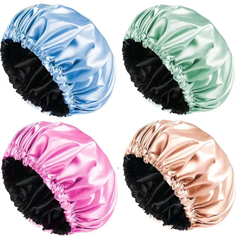 10 Pieces Satin Nightcaps Double Layer Elastic Hair Caps with Portable Bag for Home Sleep Beauty|Beauty Accessories