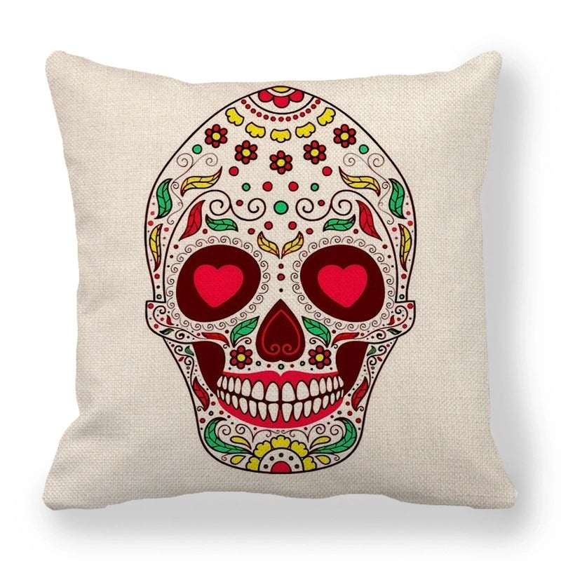 Halloween Skull Linen Pillow Cover for Couch & Sofa | Home Decor & Seasonal Decorations