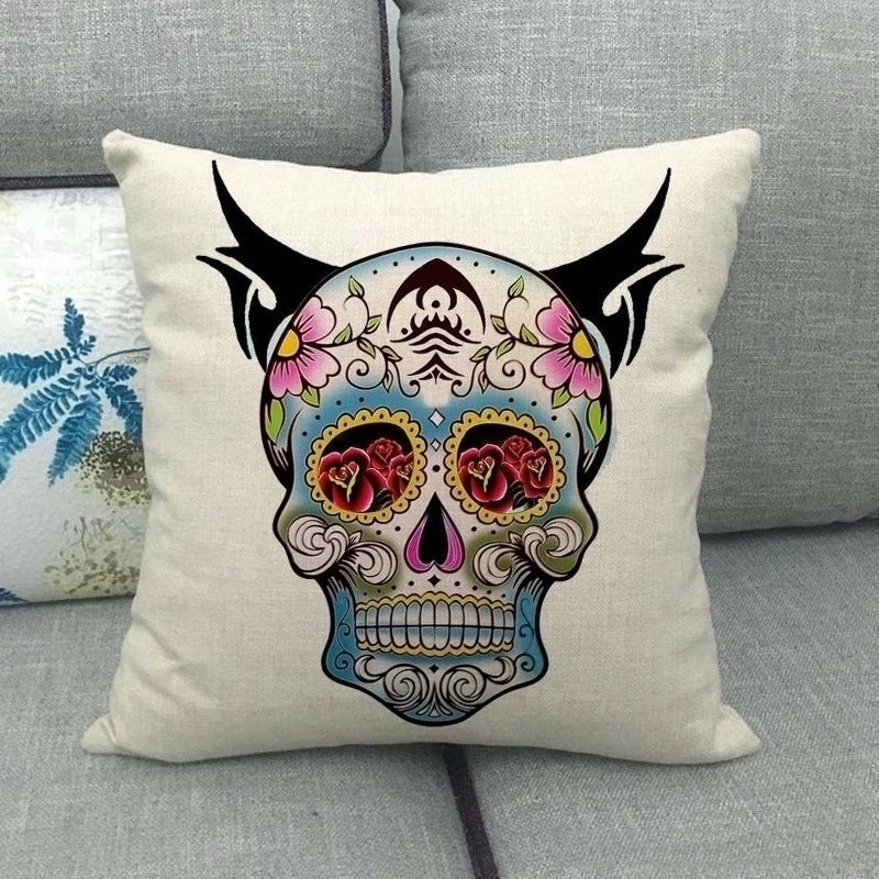Halloween Skull Linen Pillow Cover for Couch & Sofa | Home Decor & Seasonal Decorations