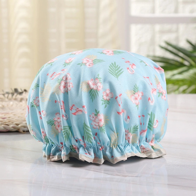 Waterproof Double Layer Shower Cap for Women Cartoon Print Hair Protection PVCPE Material|Women’s Bath & Shower Accessories