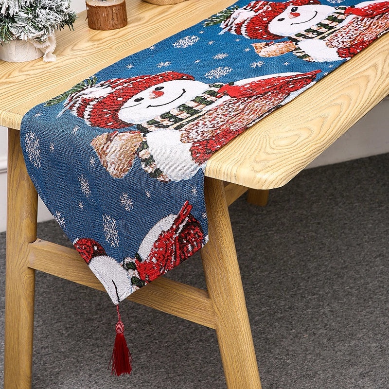 Festive Christmas Tree and Snowman Party Tablecloth for Holiday Decor|Home & Kitchen Decorations