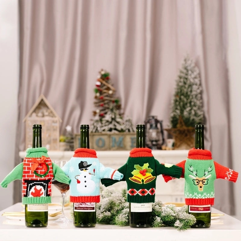 Festive Christmas Knitted Bottle Cover Holiday Decoration|Home Decor & Holiday Accessories