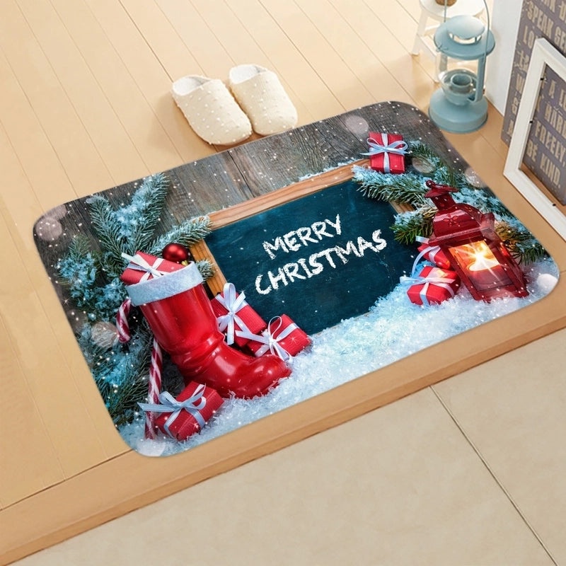 Festive Christmas Elk and Tree Flannel Floor Mat|Home Decor Rugs