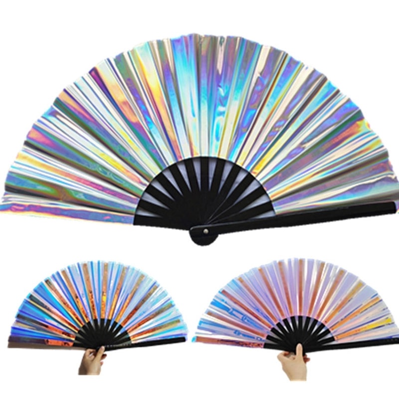 10-inch Solid Color Bamboo Folding Fan with Laser Pattern | Fashion Accessories Fan