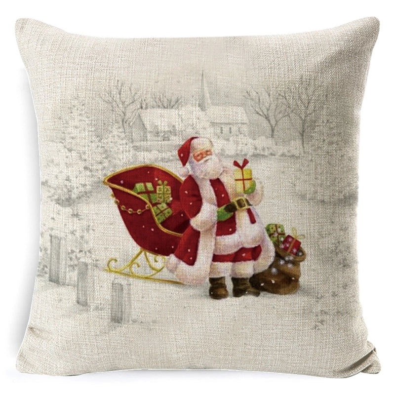 Vintage Christmas Tree and Santa Claus Socks Pattern Linen Pillow Covers|Home Decor Pillows