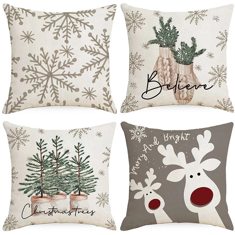 Christmas Snowflake and Deer Printed Cushion Cover for Home Sofa Pillow | Home Decor & Cushions