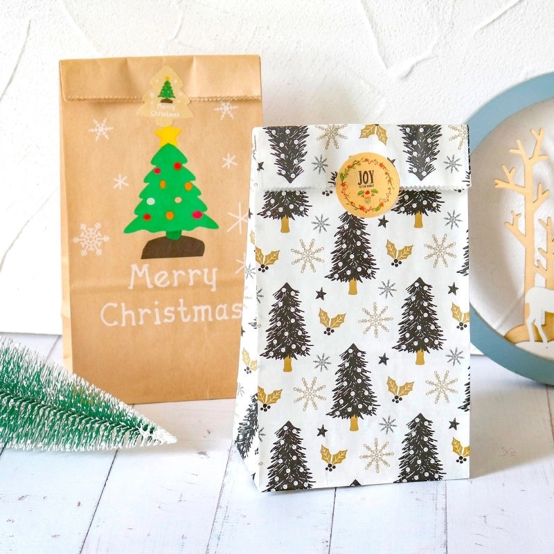 Christmas Cartoon Christmas Tree Santa Claus Kraft Paper Party Gift Bags | Holiday Gift Wrap Supplies