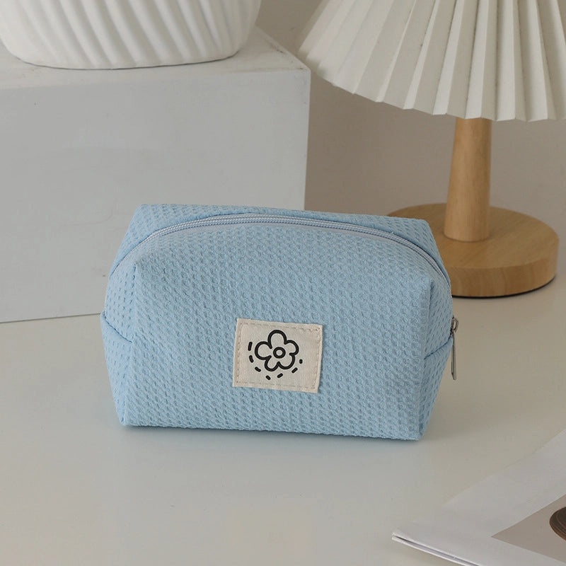 Kawaii Japanese Waffle Pattern Small Portable Pencil Case Cosmetic Bag Summer Floral Design|Stationery & Cosmetic Bags
