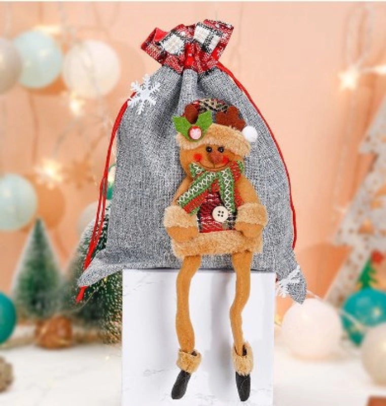 Cute Christmas Santa and Snowman Linen Gift Bags|Holiday Party Favor Bags