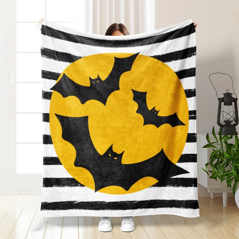 Halloween Cozy Pumpkin Bat Ghost Polyester Throw Blanket | Home Decor & Blankets