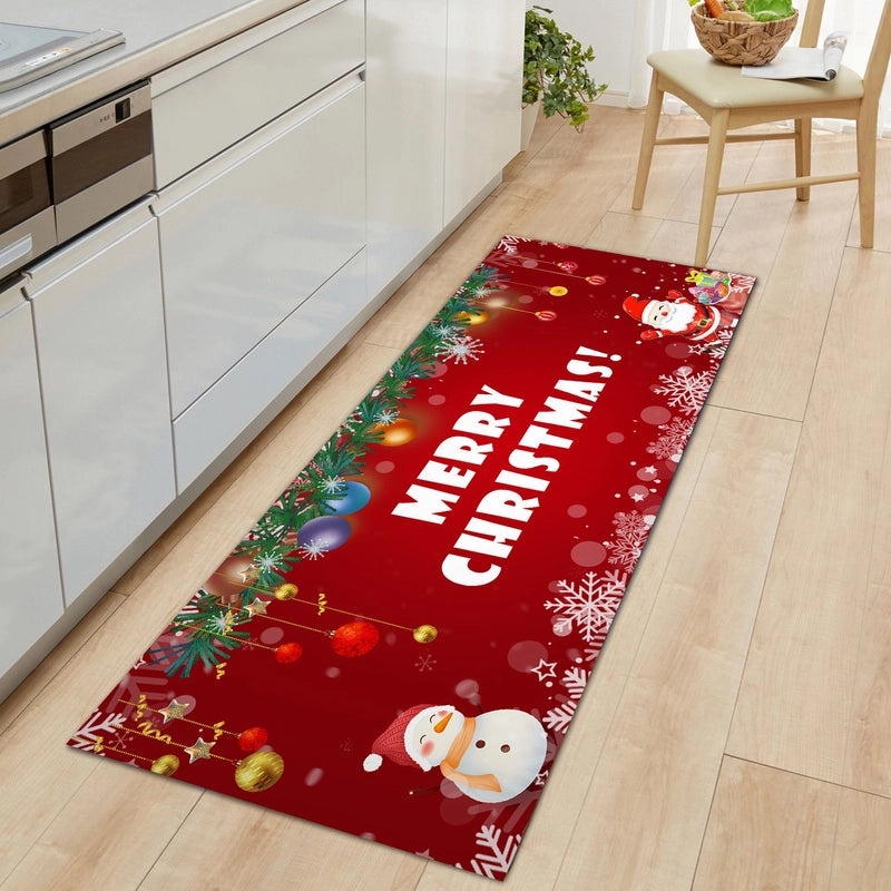 Festive Christmas Tree Santa Snowman Flannel Floor Mat Cozy Holiday Bedding|Home Decor