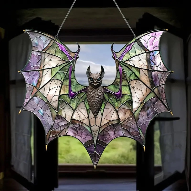 Modern Acrylic Bat Window Hanging Decoration Stained Glass Style Multifunctional Halloween Ornament|Home Decor
