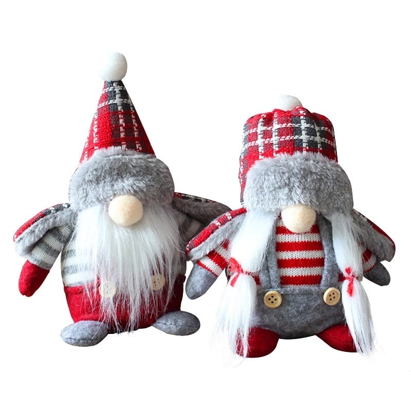 Hong Kong Style Faceless Elderly Doll with Plaid Hat | Home Decor