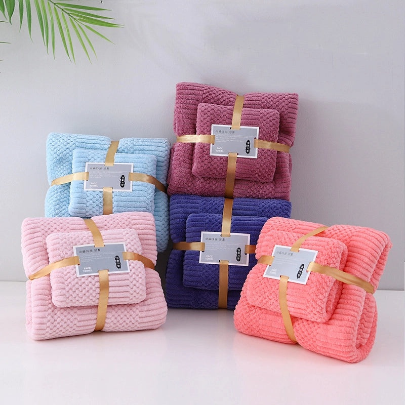 Coral Fleece Bath Towel Set for Mom Thick Absorbent Two-Piece Towel Gift|Home & Bath
