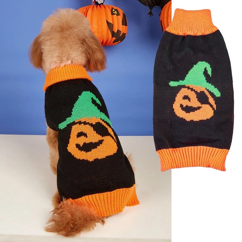 Pet Halloween Pumpkin Face Knit Sweater for Small Dogs | Dog Apparel