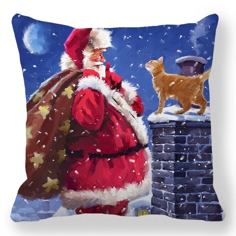 Christmas Holiday Cotton Pillow Covers with Santa Elk Design for Sofa Couch Decor|Home Decor