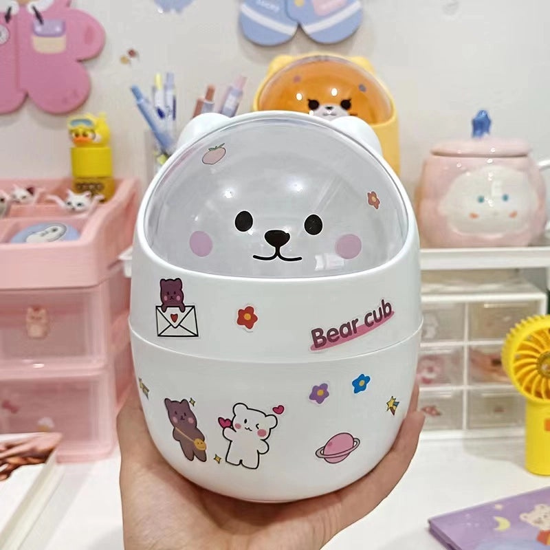 Cute Mini Desktop Trash Can with Lid for Home Dorm Office | Small Office Supplies